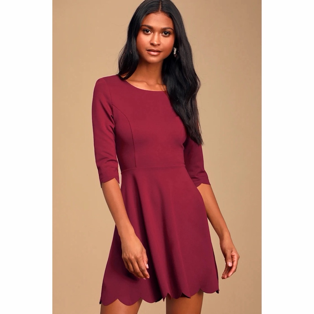 Lulus Cumulonimbus Clouds Burgundy Skater Dress